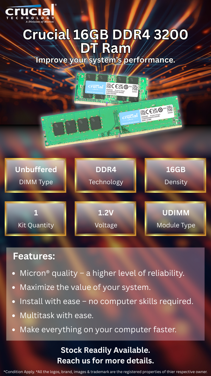 Crucial 16GB DDR4 3200 RAM Dealer in Chennai, Supreme Computers
