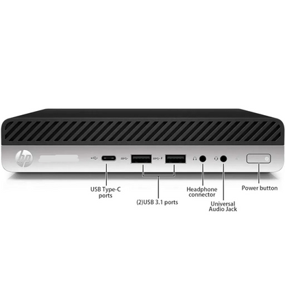 Refurbished HP EliteDesk 800 G4 SFF – i5 8th Gen, 8GB RAM, 512GB SSD, DOS, 3 Year Warranty, Without Monitor - Front view with Ports