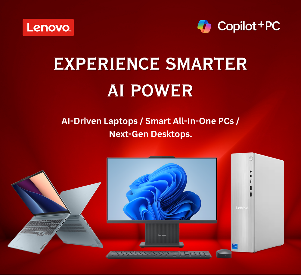 Authorized Lenovo dealer in Chennai, Tamil Nadu offering AI-powered laptops, All-in-One PCs and desktop computers with Copilot+ next-generation systems